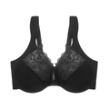 Black ultra-thin lace full cup bra with front closure and wide comfort shoulder straps - M / Black