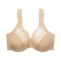 Beige front closure lace bra with wide straps for support and floral embroidery details - M / Nude