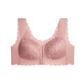 Dusty rose plus size lace bra with front closure and wide scalloped straps - Shrimp Pink
