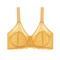 Spitzen-Push-up-BH in Ingwergelb mit transparentem Netz und floralen Mustern - Gelb / 36/80C