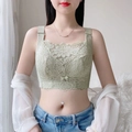 Pale green floral lace full coverage bra with bow detail and wavy hem lace trim - 34/75 / Green