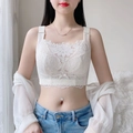 White full coverage floral lace bandeau bra with decorative bow and scalloped edges - 34/75 / Creamy White