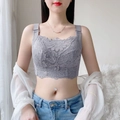 Gray lace full cup bra vest with floral embroidery and wide straps for comfortable fit - 34/75 / Gray Purple