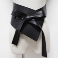 Large ceinture corset noire en cuir PU pour femme avec nœud élégant et laçage frontal croisé - Noir