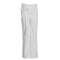 Detail showing high waist cross-wrap design and large bow on white wide leg trousers - M / White