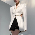 White blazer with waist cut-outs and structured shoulders for a modern fashion look - XL / White
