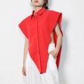 Detail of red irregular vest top featuring asymmetrical cut and sharp triangular hemline - S / Red