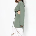 Dark green cutout blazer with shoulder pads and hollow waist design for women - L / Green
