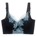 Black full cup bra with blue floral lace embroidery and a U-shaped back design - 34/75A Padding / Tops / Black