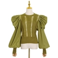 Maglione in maglia aderente verde avocado con maniche a sbuffo oversize e dettagli cut-out - Taglia unica / Verde