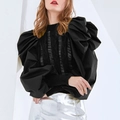 Maglione nero aderente in maglia con maniche a sbuffo e dettagli trasparenti - Taglia unica / Nero