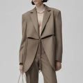 Khaki bruin oversized broekpak met uitsparing in de taille en trekkoorden voor dames - L / Khaki