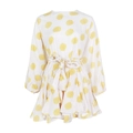 Mini robe blanche à imprimé marguerites jaunes avec manches longues et une ceinture tressée - S / Imprimé 5 (Imprimé Marguerite Jaune)