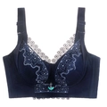 Dark blue lace bra with silver embroidery, wide straps, and a butterfly charm detail - 34/75A Padding / Tops / Royal Blue