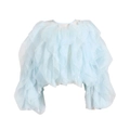 Hellblaue Bluse mit gestuften Volants aus transparentem Stoff und Lagen-Design - S / Blau