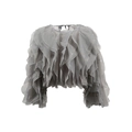 Gray layered organza ruffle blouse with elegant round neck and sheer finish design - Gray