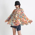 Camicia vintage a maniche lunghe con stampa astratta e scollo con lacci colorati - Taglia unica / Arancione