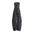 Detail of cargo pockets on a strapless high-waisted denim jumpsuit in dark grey - S / Set / Black and Gray