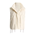 Fashionable cream white stand collar puffer vest with sparkling rhinestone diamond fringe - S / Apricot