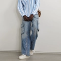 Light blue ripped cargo jeans with zipper detail and wide leg fit in casual style - XL / Blue