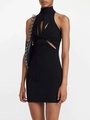 Eng anliegendes schwarzes Strickkleid ärmellos mit Cut-Out-Design für Damen - S / Schwarz