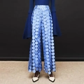 Pantalones anchos azul claro de tiro alto con bordado de lentejuelas y corte fluido - XL / Azul