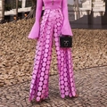 Pantalón rosa de talle alto con bordado de lentejuelas y flecos con top a juego - L / Rosa