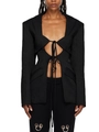 Chic black cutout tie-waist blazer and decorative ring pants set for women - S / Black