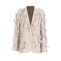Schicker beiger V-Ausschnitt Blazer für Damen mit 3D-Seidenschleifen und Doppelknopf-Verschluss - S / Aprikose