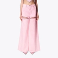 Pantaloni in denim rosa a vita alta e gamba larga con dettagli cut-out e strass - S / Rosa