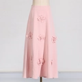 Rosa langer A-Linien-Rock mit hoher Taille und filigranen 3D-Blumenapplikationen - S / Rosa