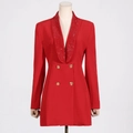 Elegante rode blazerjurk met sjaalrevers van pailletten en gouden metalen knopen - S / Rood