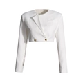 Detailansicht eines weißen kurzen Blazers mit goldenen Knöpfen und klassischem Revers - XL / Weiß
