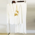Witte damespakset met goudkleurig borduursel en broek met wijde pijpen - S / Wit