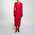 Eleganter roter zweireihiger langer Mantel mit schmaler Taille und Reverskragen - S / Rot