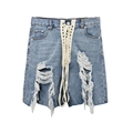 Pantaloncini in denim a vita alta azzurro con lacci frontali e finitura vintage strappata - S / Blu
