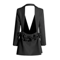 Chaqueta blazer negra entallada con espalda abierta y flores 3D hechas a mano - XL / Negro