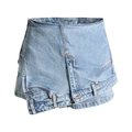 Gonna-pantalone asimmetrica in denim azzurro con design moderno e cuciture a contrasto - S / Blu