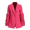 Blazer rose vif pour femme avec manches à volants et fermeture à un bouton - S / Blazers / Rose Rouge