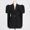 Detalle de mangas abullonadas y bordado de lentejuelas negras en chaqueta de mujer - L / Negro