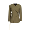 Donker olijfgroene blazer met lange mouwen, asymmetrische kraag en riemdetail in de taille - XL / Groen