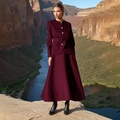 Deep burgundy slim-fit long sleeve top and maxi skirt set with metallic buttons in nature - S / Burgundy