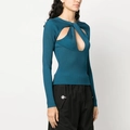 Schmal geschnittener Rippstrickpullover in Dunkelblau mit Cut-out und Knotendetail - S / Grün