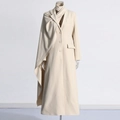 Elegant beige slim trench coat with asymmetric scarf collar detail for women - S / Apricot