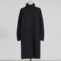 Trench lungo nero a maniche lunghe con collo alto e bottoni frontali da donna - M / Blu navy
