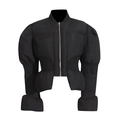 Chaqueta negra de mujer con mangas abullonadas, cuello alto y puños acampanados entallada - S / Negro