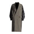 British style color block trench coat with olive green body and black utility sleeves - One Size / Khaki