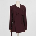 Women's burgundy asymmetric deconstructed blazer with decorative metal eyelet belt - S / Angola Red