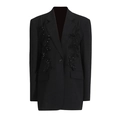 Women's black casual blazer with butterfly sequin embroidery and single button closure - S / Black