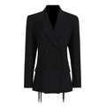 Zwarte double-breasted damesblazer met unieke franje-afwerking aan de onderkant - XL / Zwart